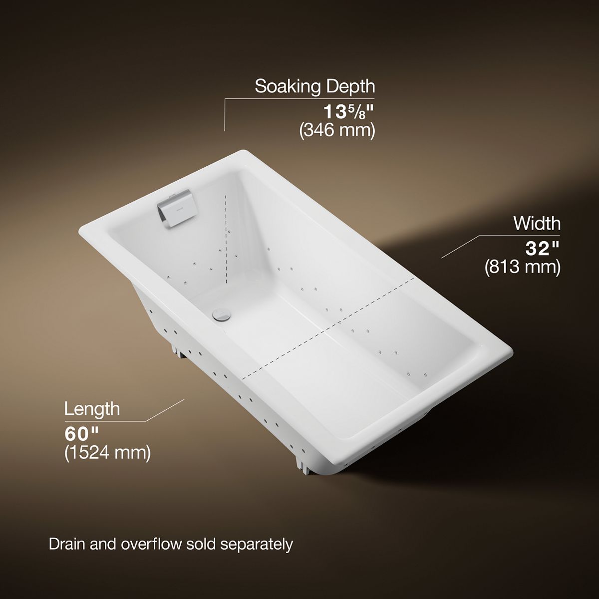 Tea-for-Two® 60" x 32" drop-in Heated BubbleMassage™ air bath
