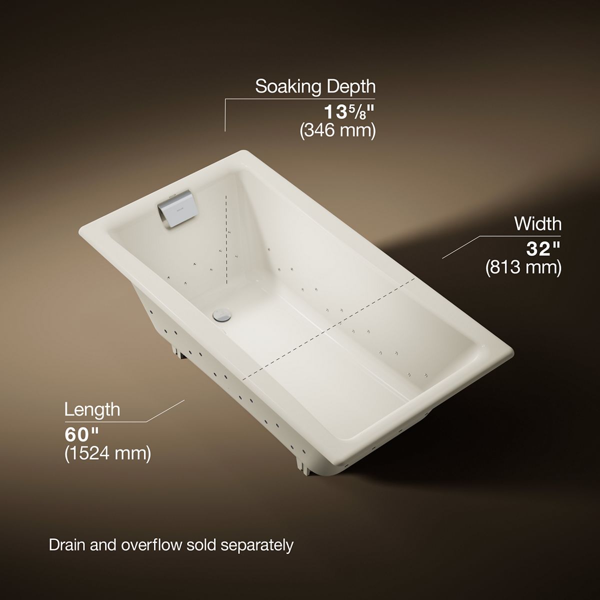 Tea-for-Two® 60" x 32" drop-in Heated BubbleMassage™ air bath