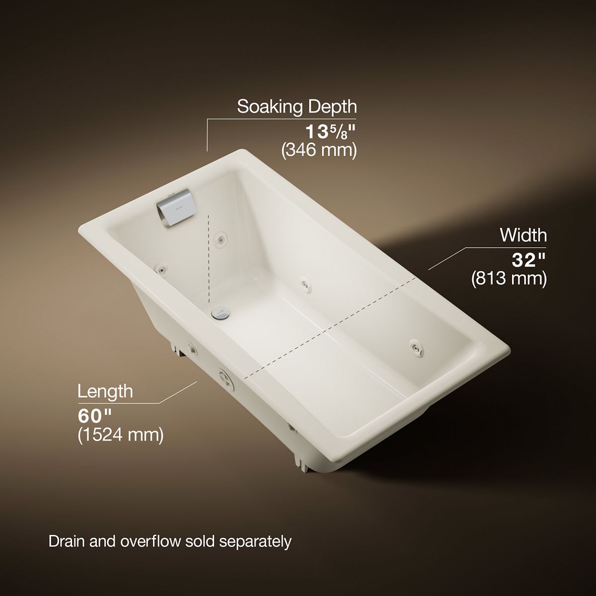 Tea-for-Two® 60" x 32" drop-in/undermount whirlpool bath