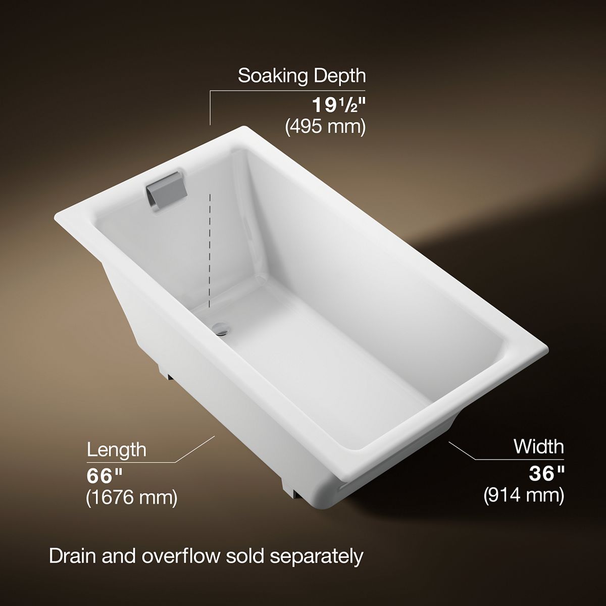 Tea-for-Two® 66" x 36" drop-in/undermount bath
