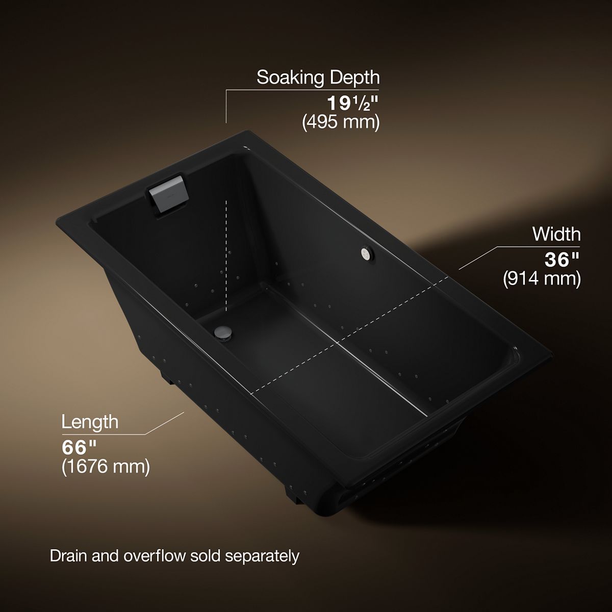 Tea-for-Two® 66" x 36" drop-in Heated BubbleMassage™ air bath