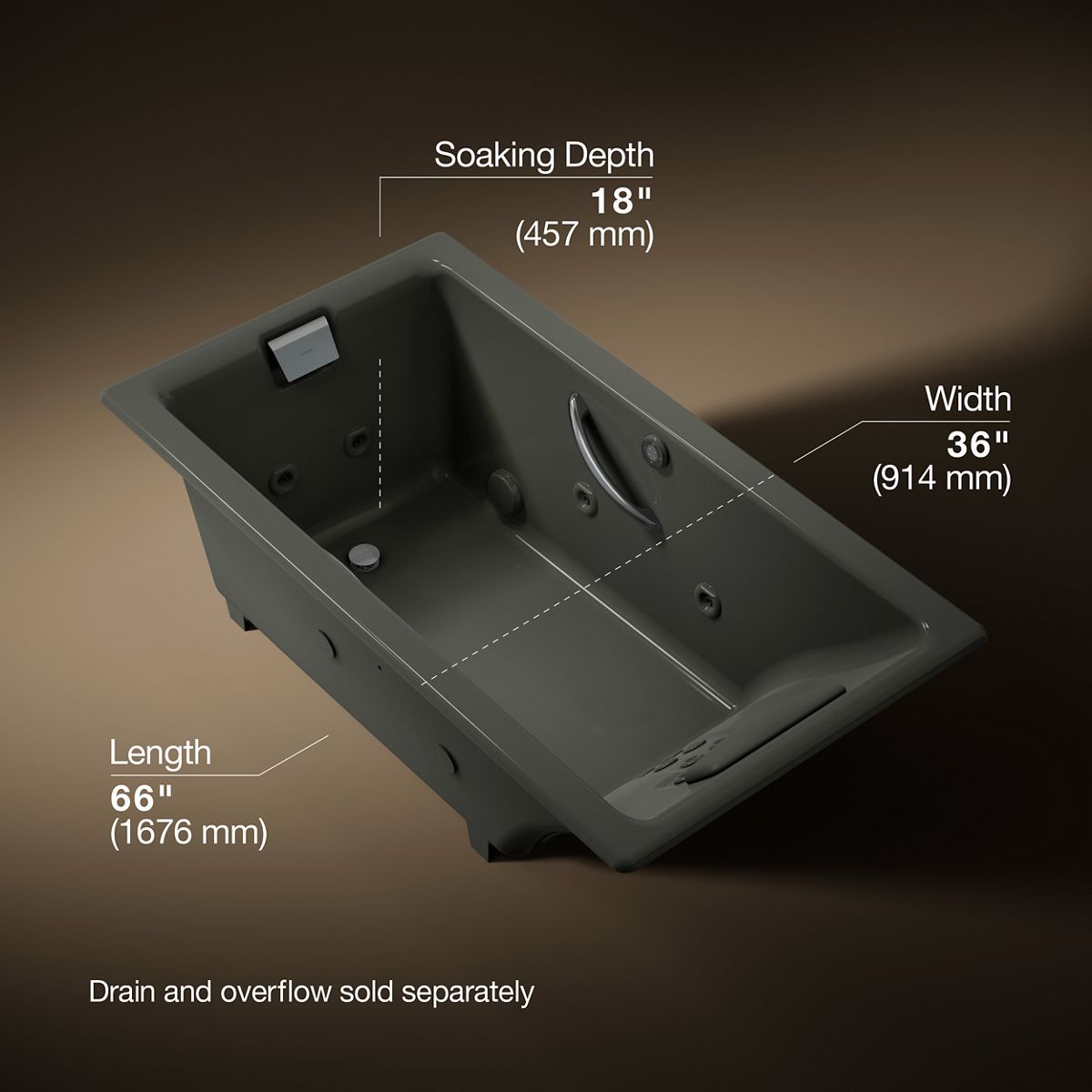 Tea-for-Two® 66" x 36" drop-in whirlpool bath