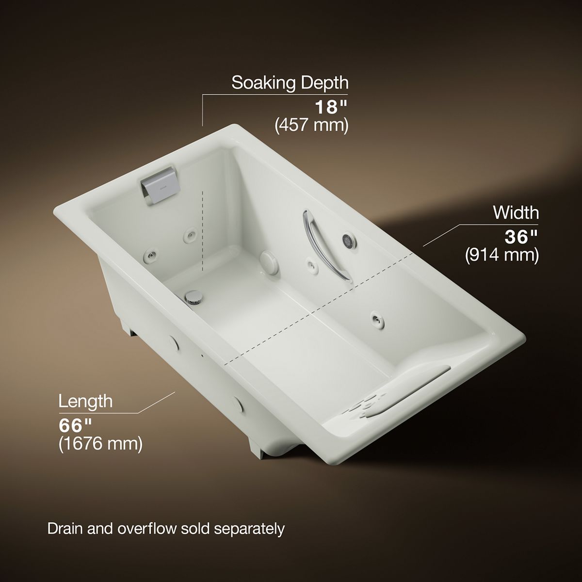 Tea-for-Two® 66" x 36" drop-in whirlpool bath