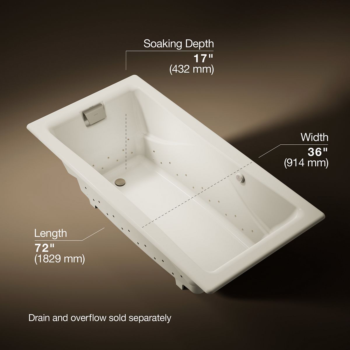 Tea-for-Two® 71-3/4" x 36" drop-in Heated BubbleMassage™ air bath