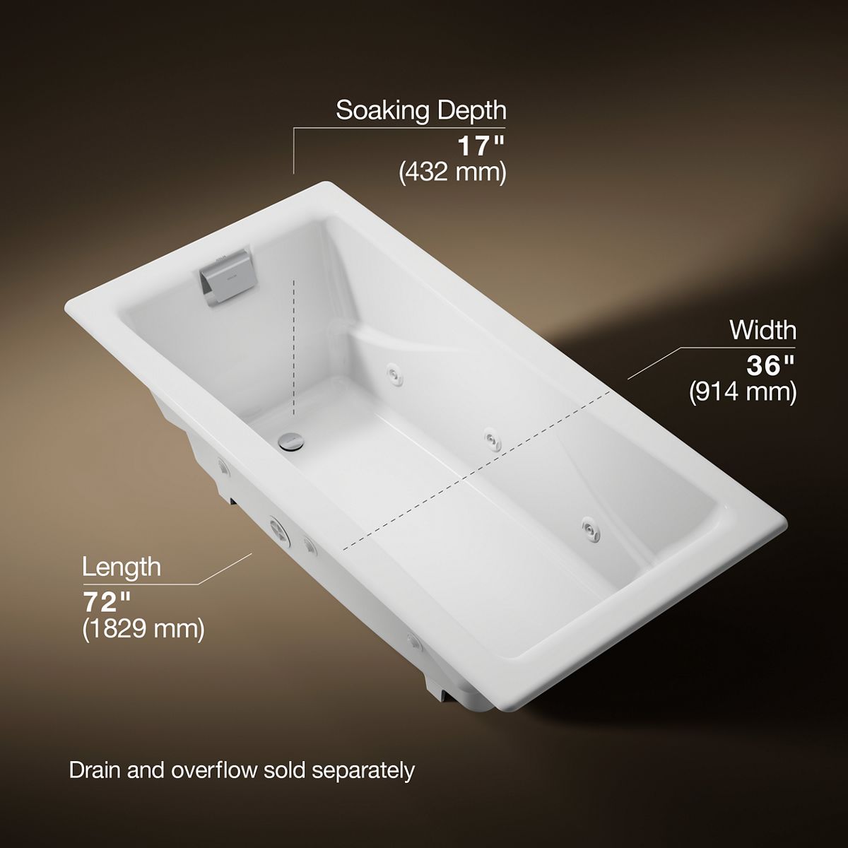 Tea-for-Two® 71-3/4" x 36" drop-in/undermount whirlpool bath