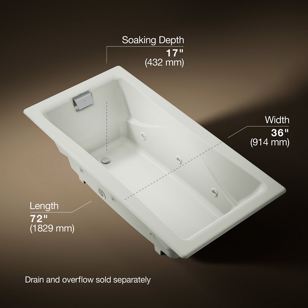 Tea-for-Two® 71-3/4" x 36" drop-in/undermount whirlpool bath