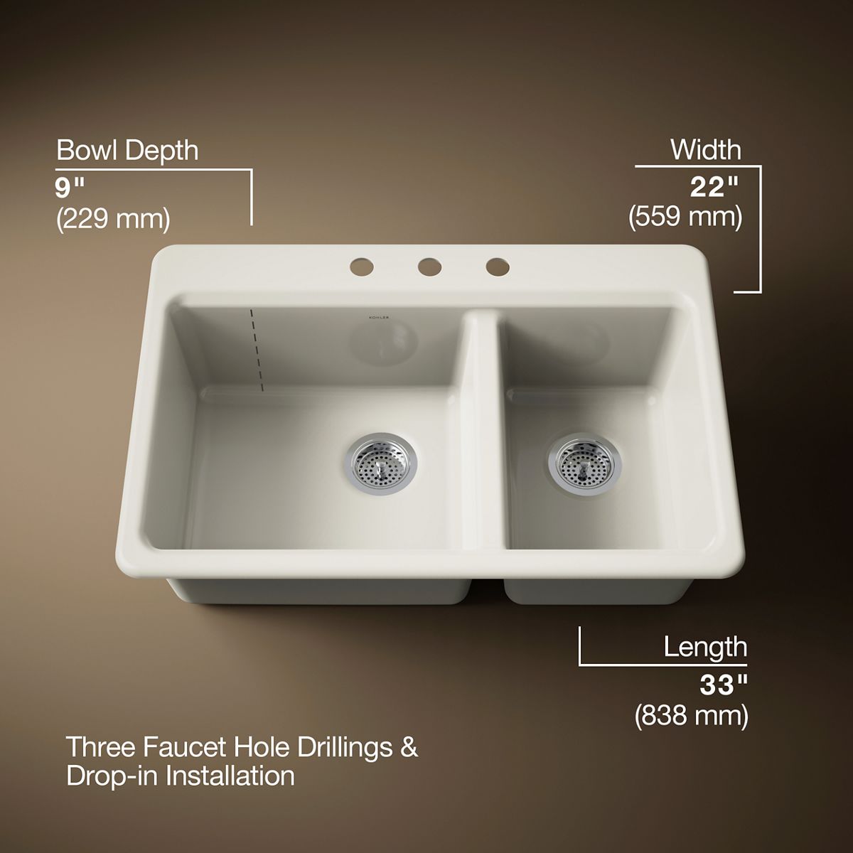 Riverby® 33" top-mount double-bowl kitchen sink