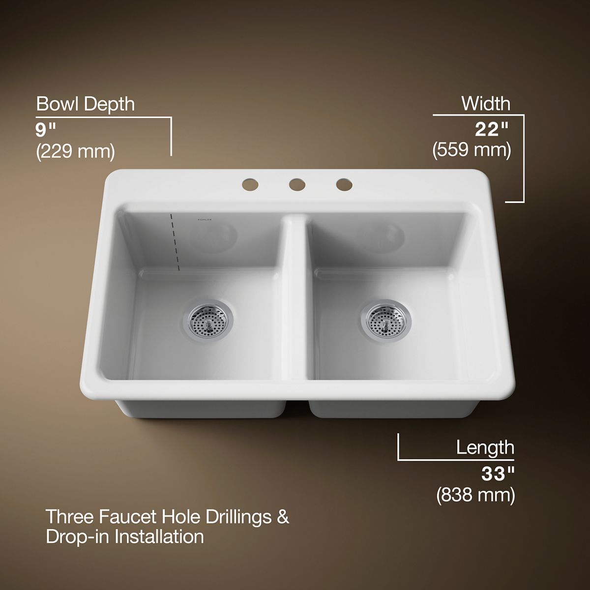 Riverby® 33" top-mount double-bowl kitchen sink