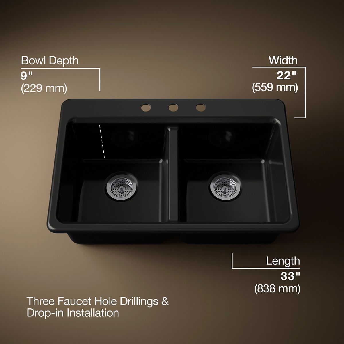 Riverby® 33" top-mount double-bowl kitchen sink