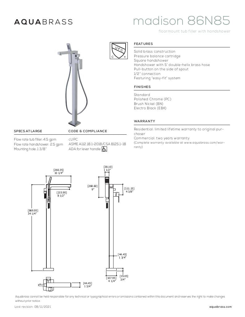 Floormount tub filler with handshower