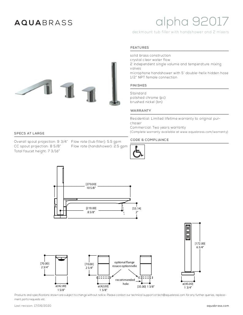 Deckmount tub filler with handshower and 2 mixers