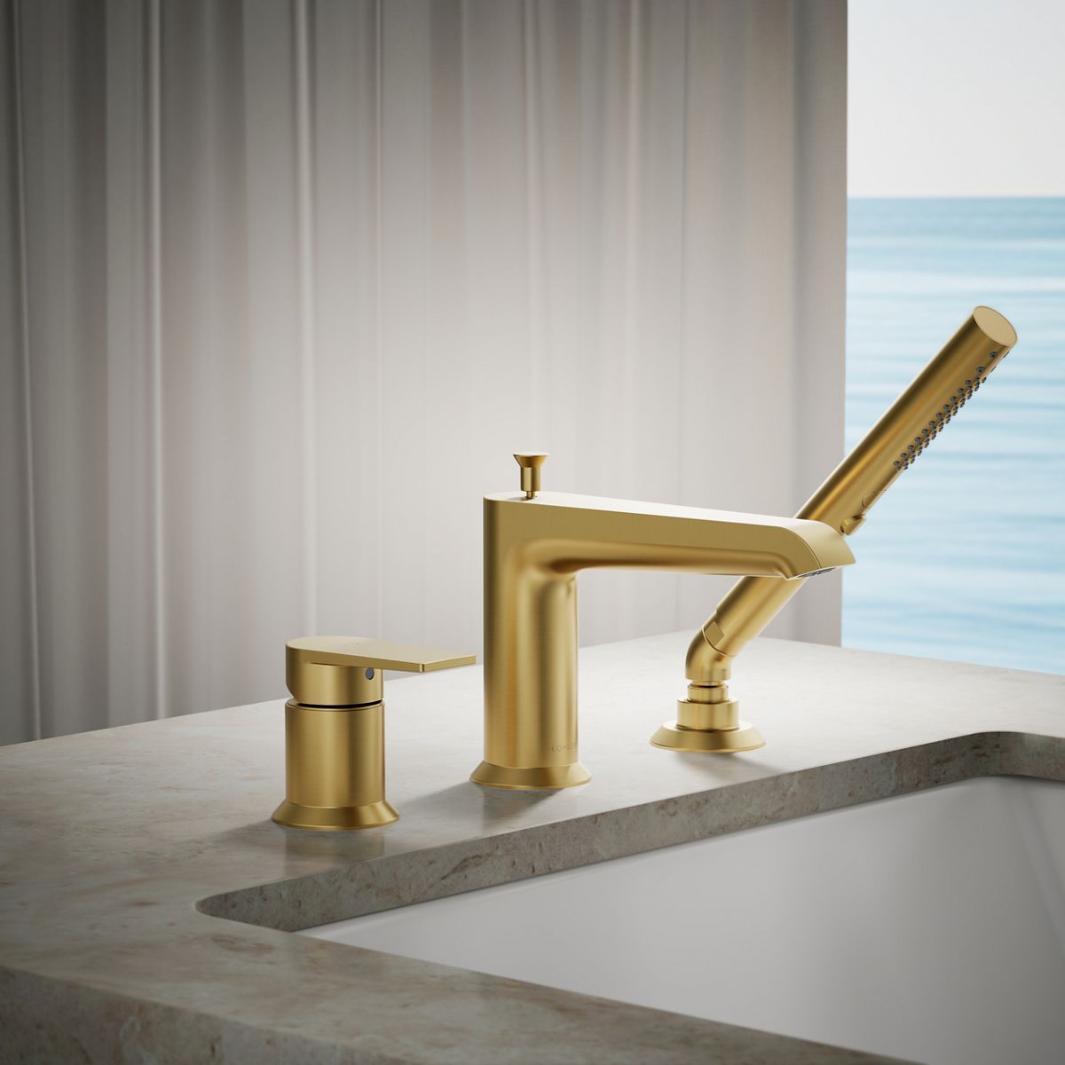 Hint® Deck-mount bath faucet with handshower
