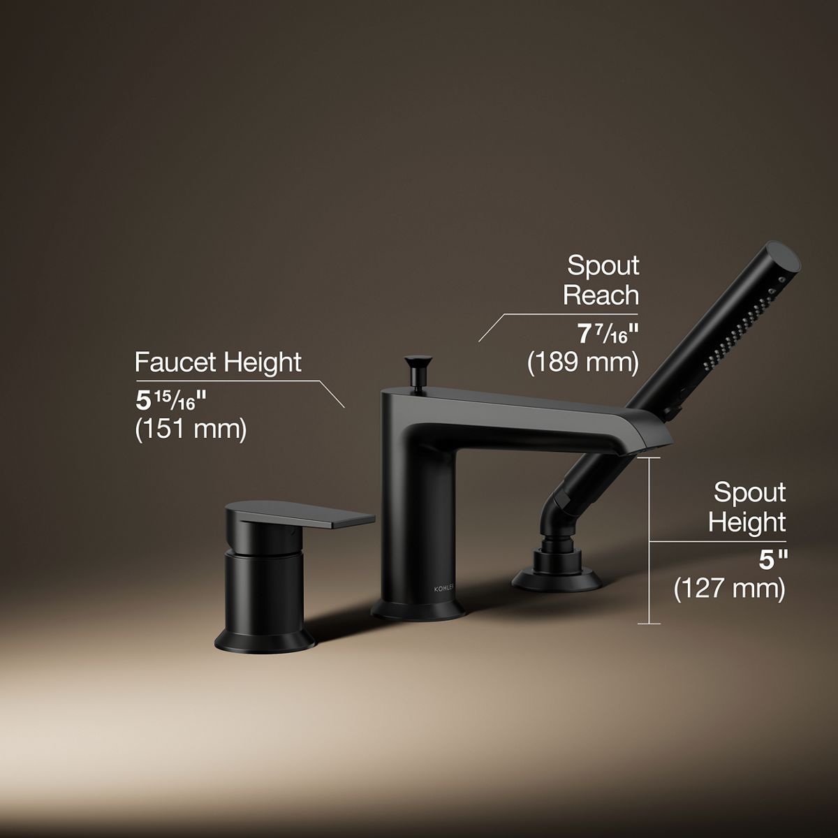 Hint® Deck-mount bath faucet with handshower