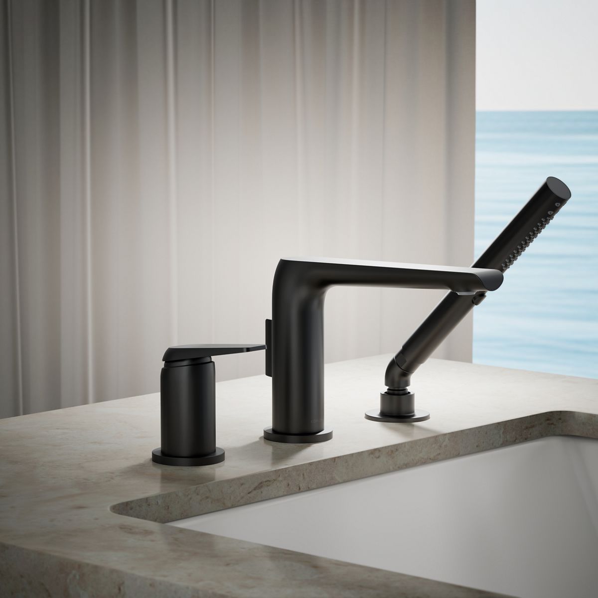 Avid® Deck-mount bath faucet with handshower