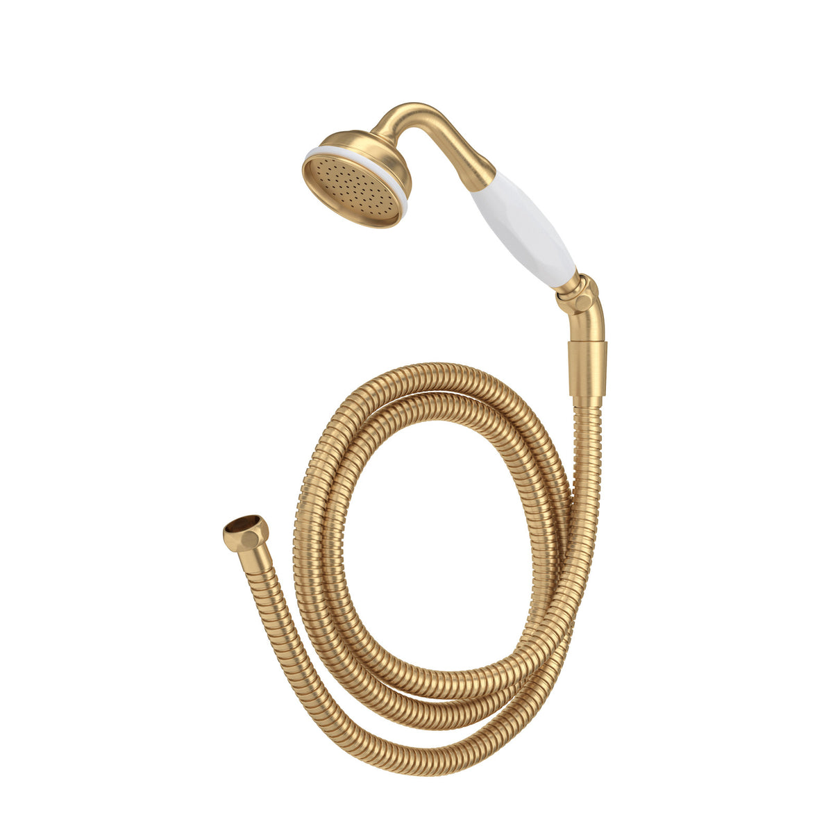Perrin & Rowe U.5387 handshower with contrasting handle and coiled flexible hose, full view
