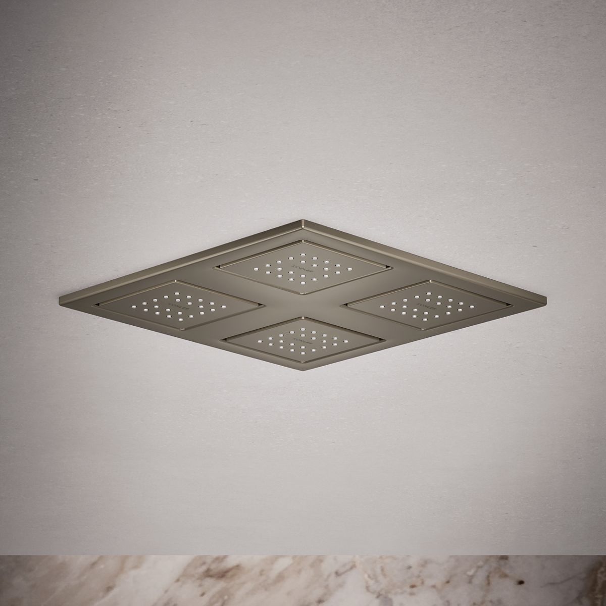 WaterTile® Rain Overhead shower panel with four 22-nozzle sprayheads