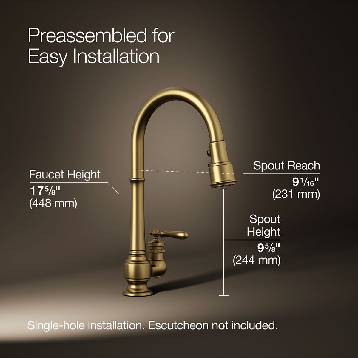 Artifacts® Pull-down kitchen sink faucet with three-function sprayhead