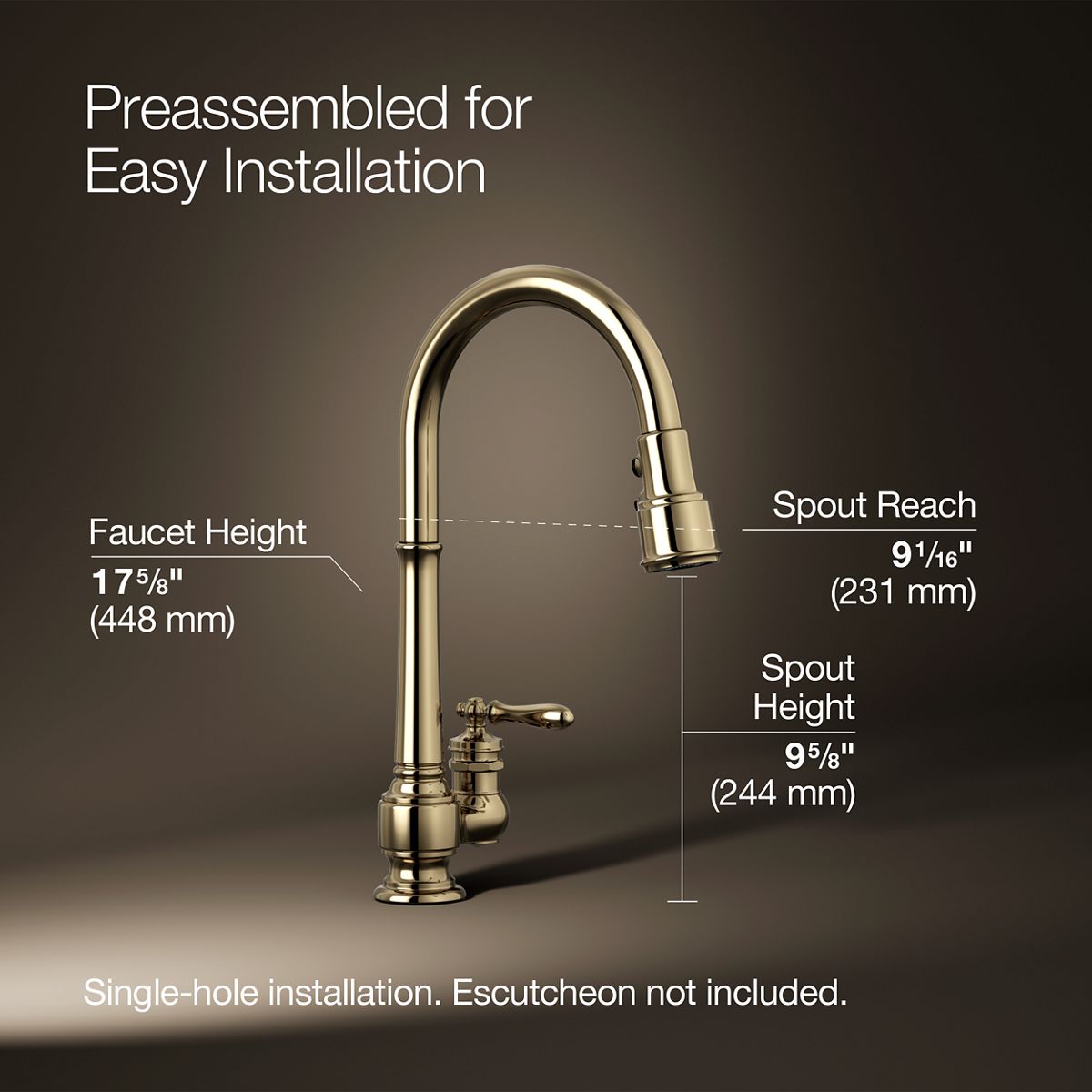 Artifacts® Pull-down kitchen sink faucet with three-function sprayhead