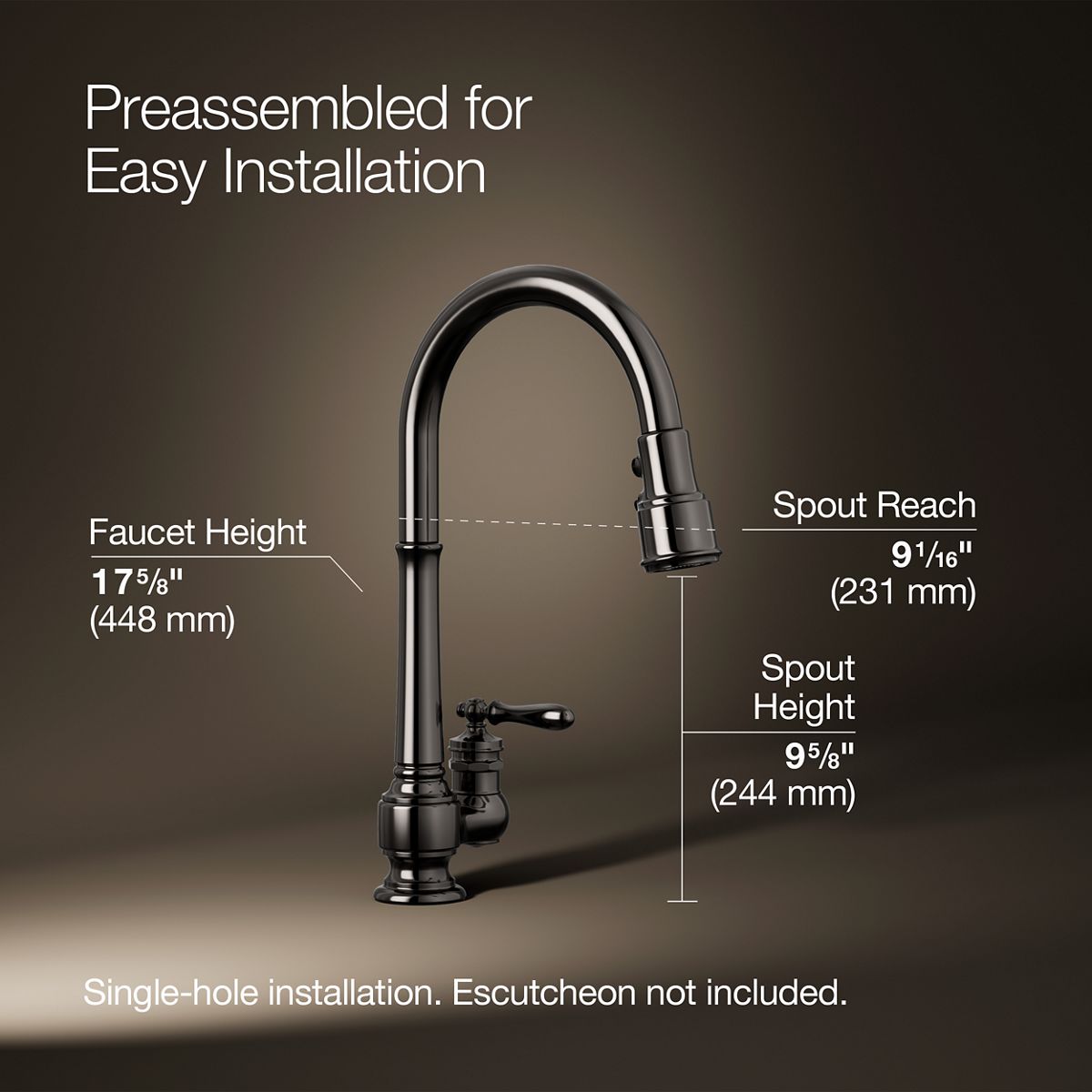 Artifacts® Pull-down kitchen sink faucet with three-function sprayhead
