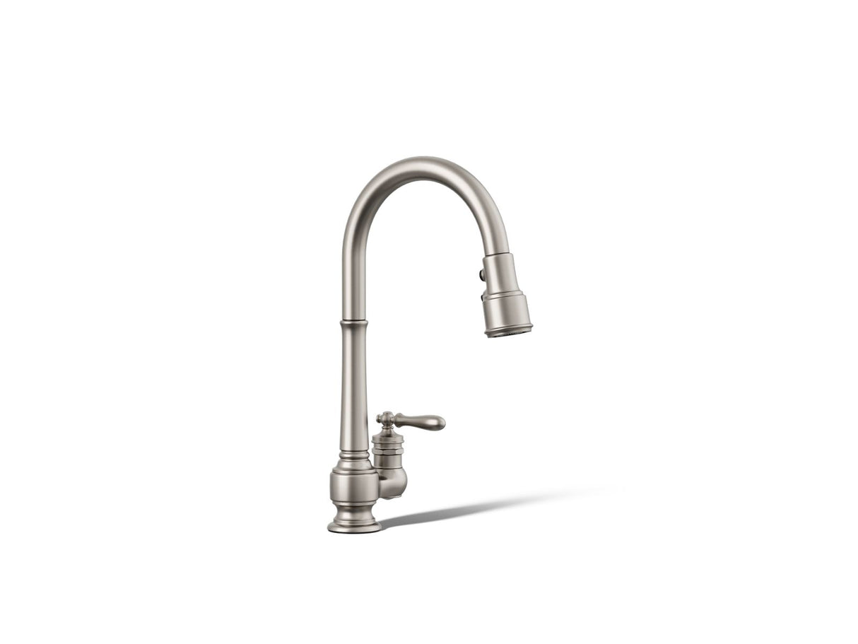 Artifacts® Pull-down kitchen sink faucet with three-function sprayhead