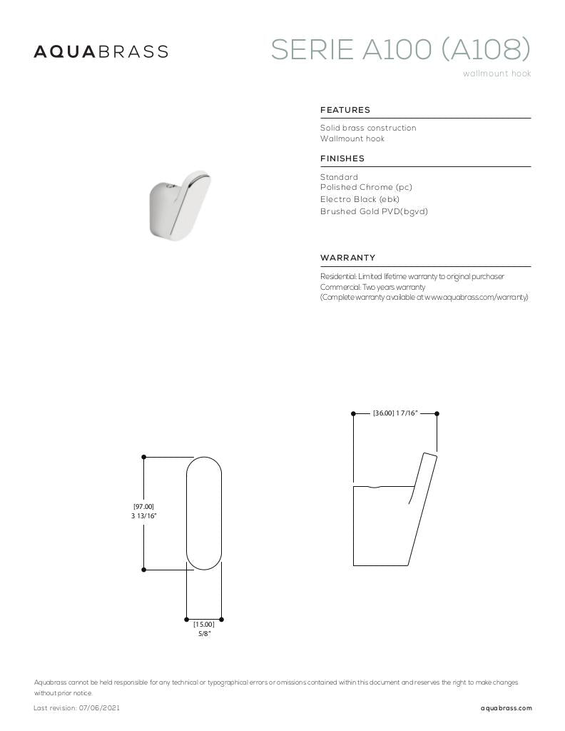 Aquabrass Wall Mount Bathroom Hook Polished Chrome - image 4