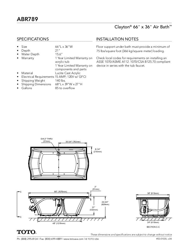 Clayton Air Bath 66" x 36" x 24-3/4"