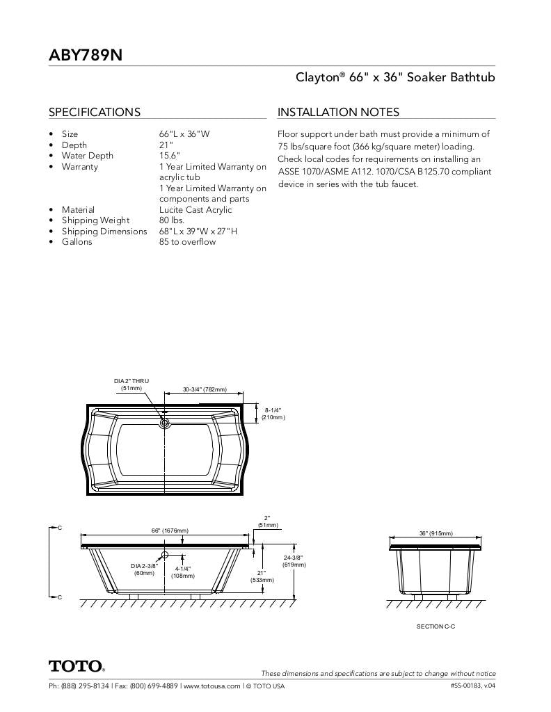 Clayton Soaker 66" x 36" x 24-3/8"
