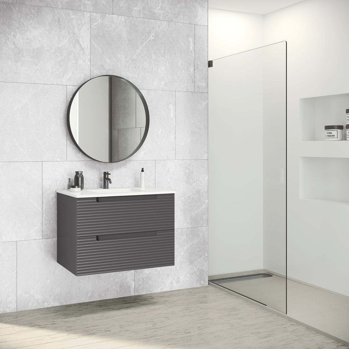 Coda Rippled 31″ Two Drawer Wall-Mounted Vanity