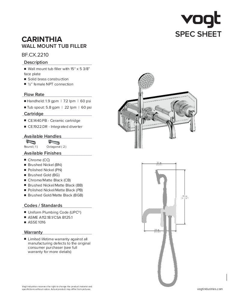 Vogt Carinthia Wall Mount Tub Filler 2210 - image 2