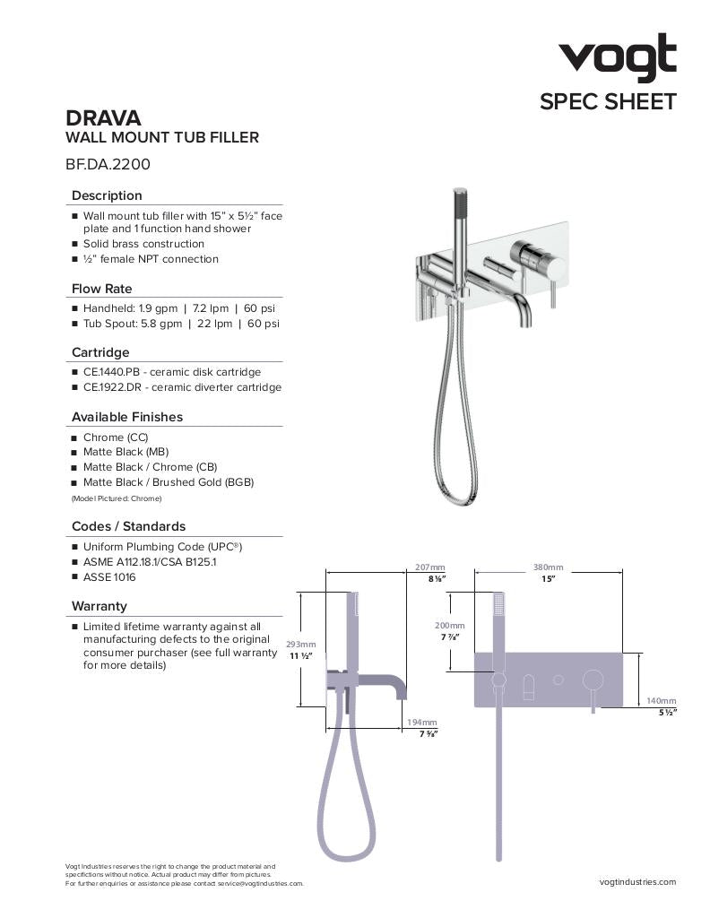 Vogt Drava Wall Mount Tub Filler BF.DA.2200 - image 2