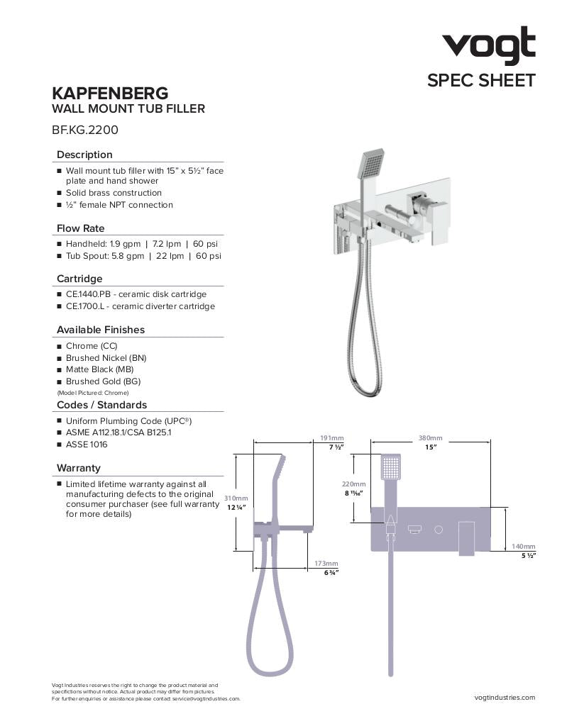 KAPFENBERG WALL MOUNT TUB FILLER