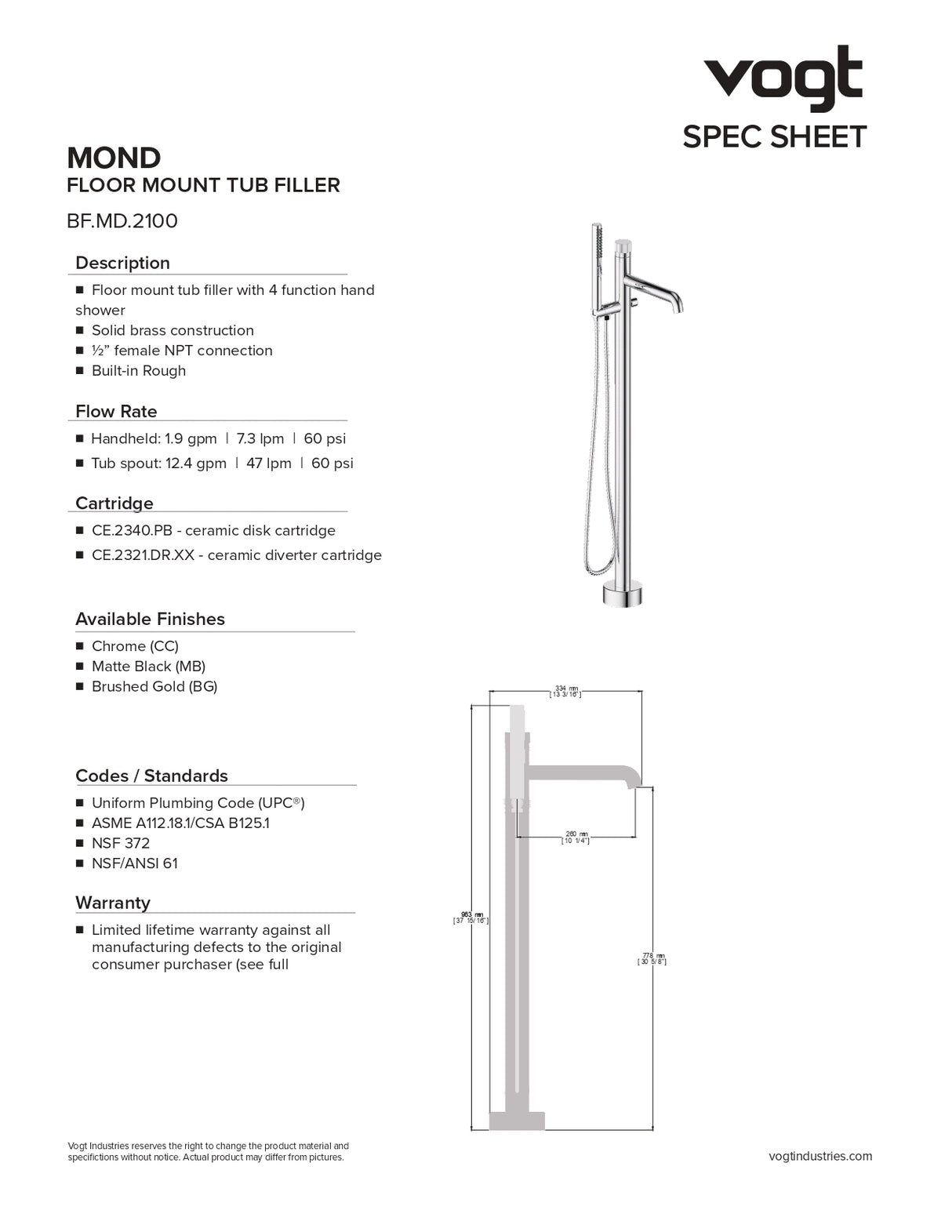 MOND FLOOR MOUNT TUB FILLER