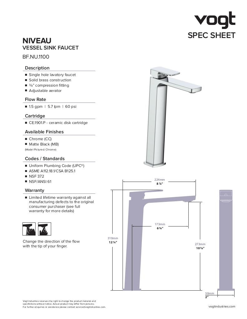 Vogt Niveau Vessel Sink Bathroom Faucet BF.NU.1100 - image 2
