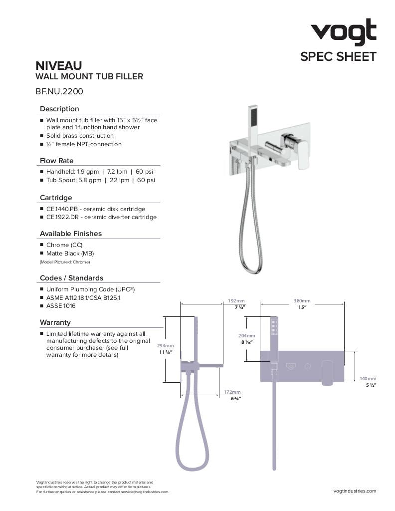 Vogt Niveau Wall Mount Tub Filler BF.NU.2200 - image 2