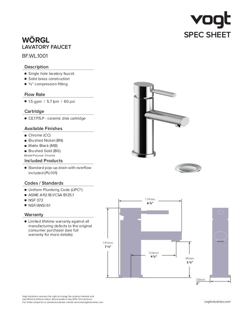 Vogt Worgl Bathroom Faucet with Pop-Up Drain BF.WL.1001 - image 2