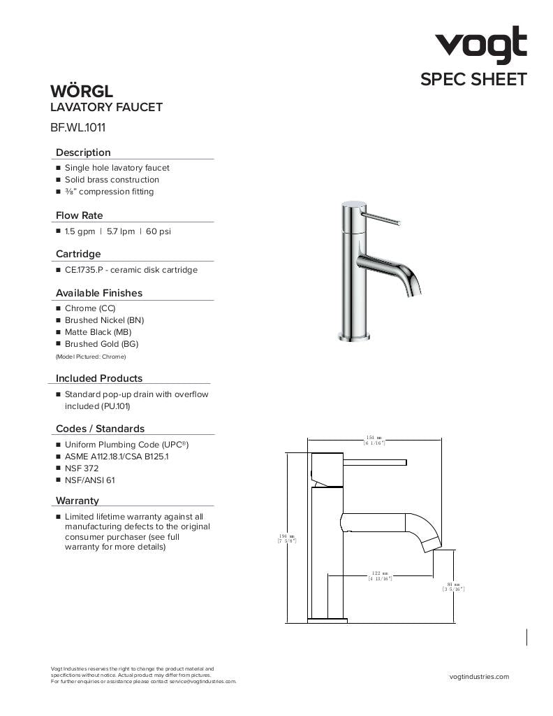 Vogt Worgl Bathroom Faucet with Pop-Up Drain BF.WL.1011 - image 2