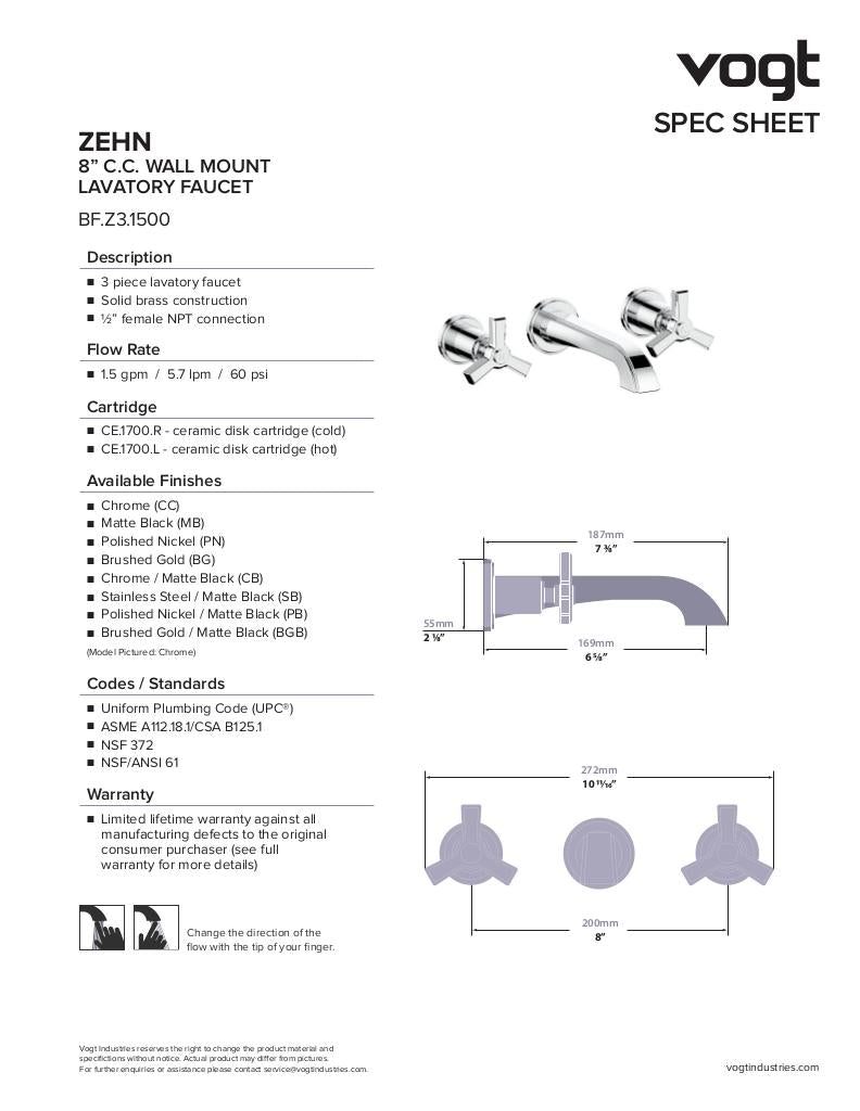 Vogt Zehn Wall Mount Bathroom Faucet BF.Z3.1500 - image 2