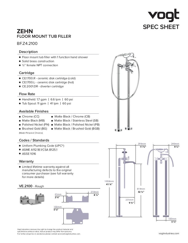 Vogt Zehn Floor Mount Tub Filler BF.Z4.2100 - image 2