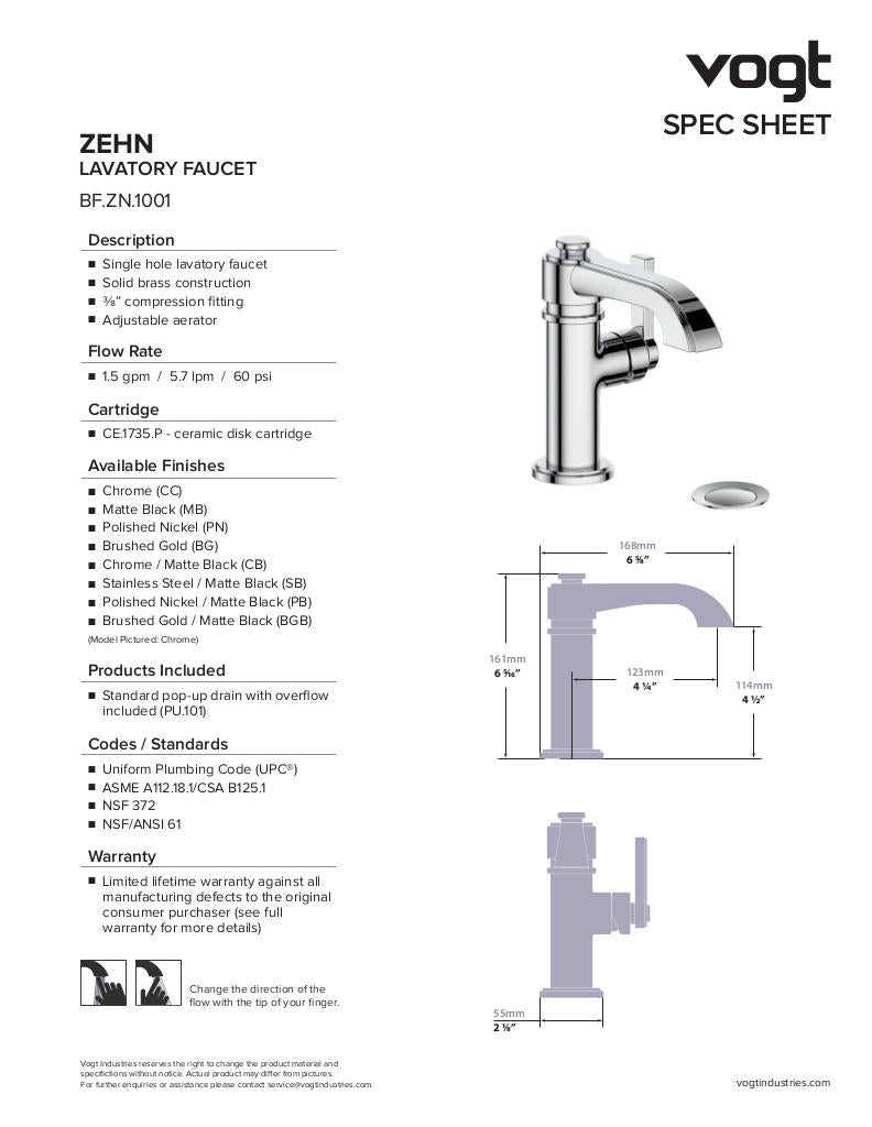 Vogt Zehn Bathroom Faucet with Pop-Up Drain BF.ZN.1001 - image 2