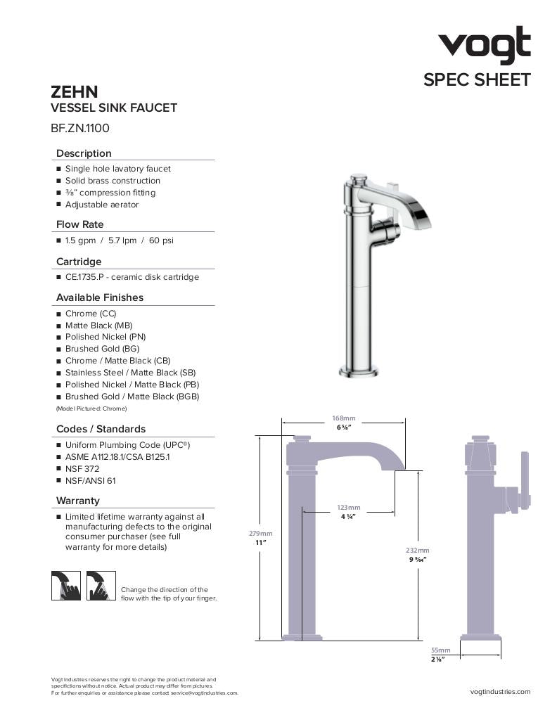 Vogt Zehn Vessel Sink Bathroom Faucet BF.ZN.1100 - image 2