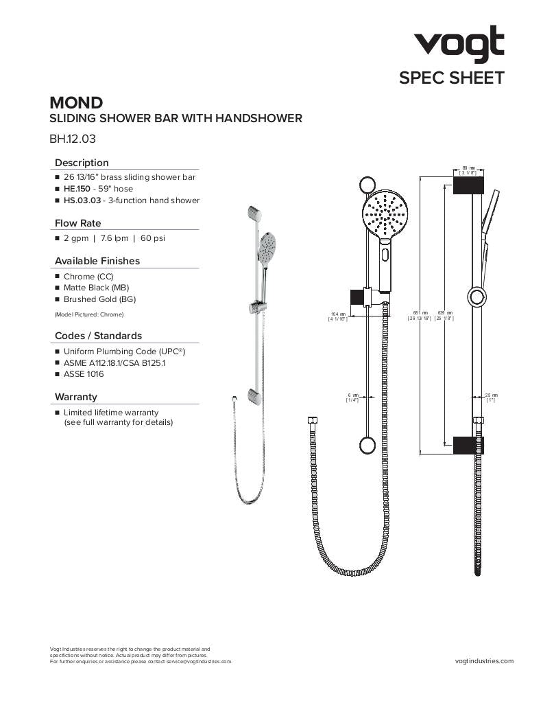 MOND SLIDING SHOWER BAR WITH HAND SHOWER