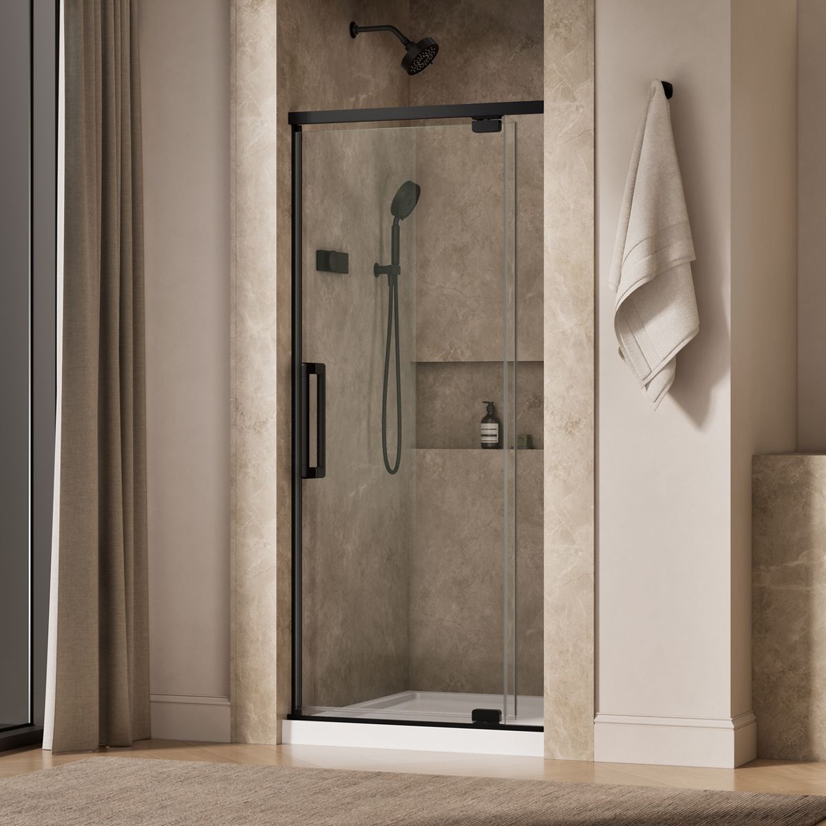Statement™ 32"-36" W x 76" H pivot shower door with 5/16"-thick Crystal Clear glass