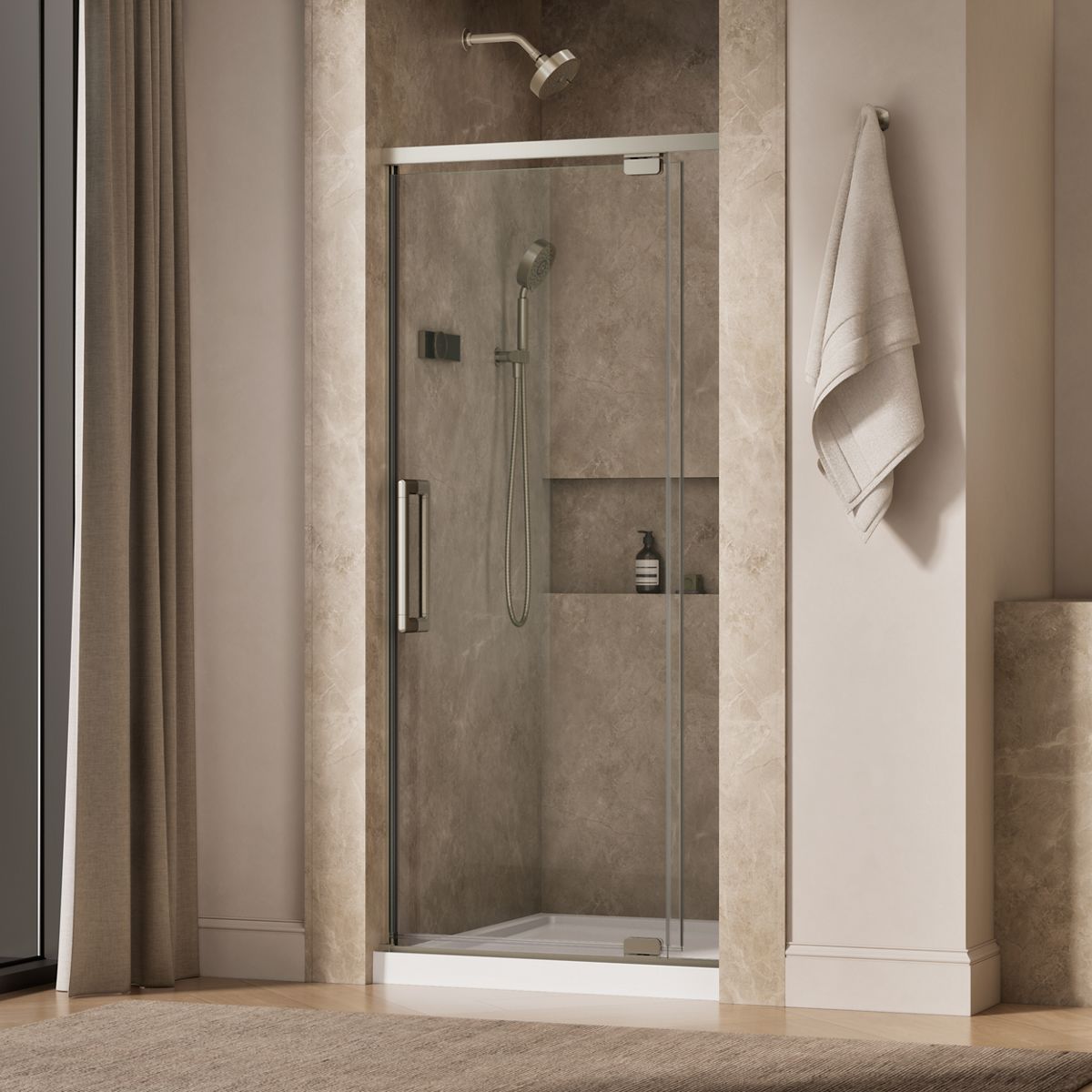 Statement™ 32"-36" W x 76" H pivot shower door with 5/16"-thick Crystal Clear glass