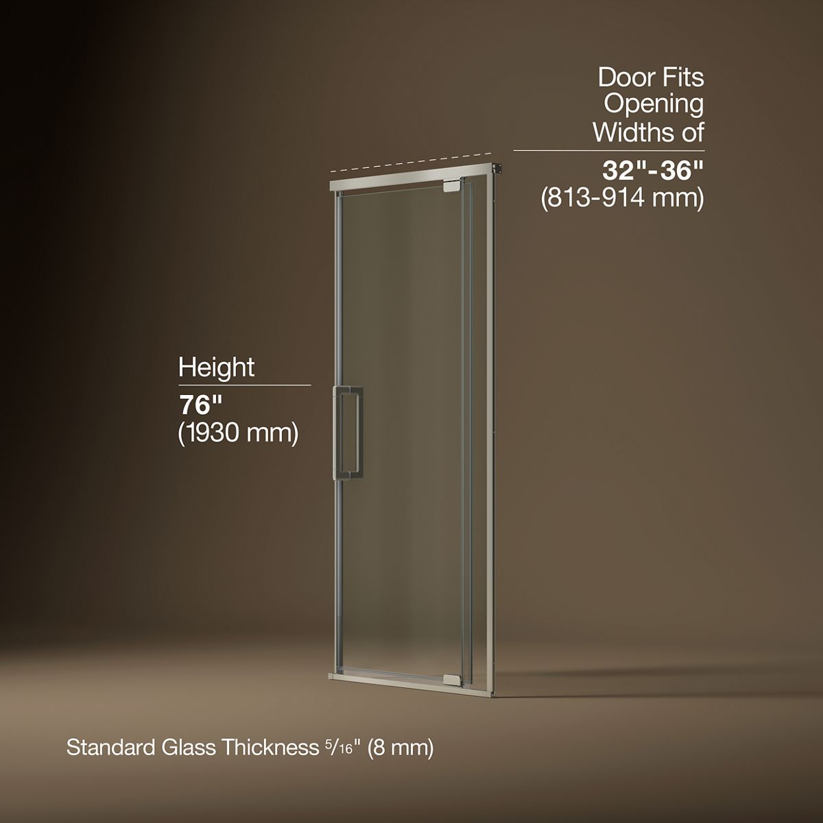 Statement™ 32"-36" W x 76" H pivot shower door with 5/16"-thick Crystal Clear glass