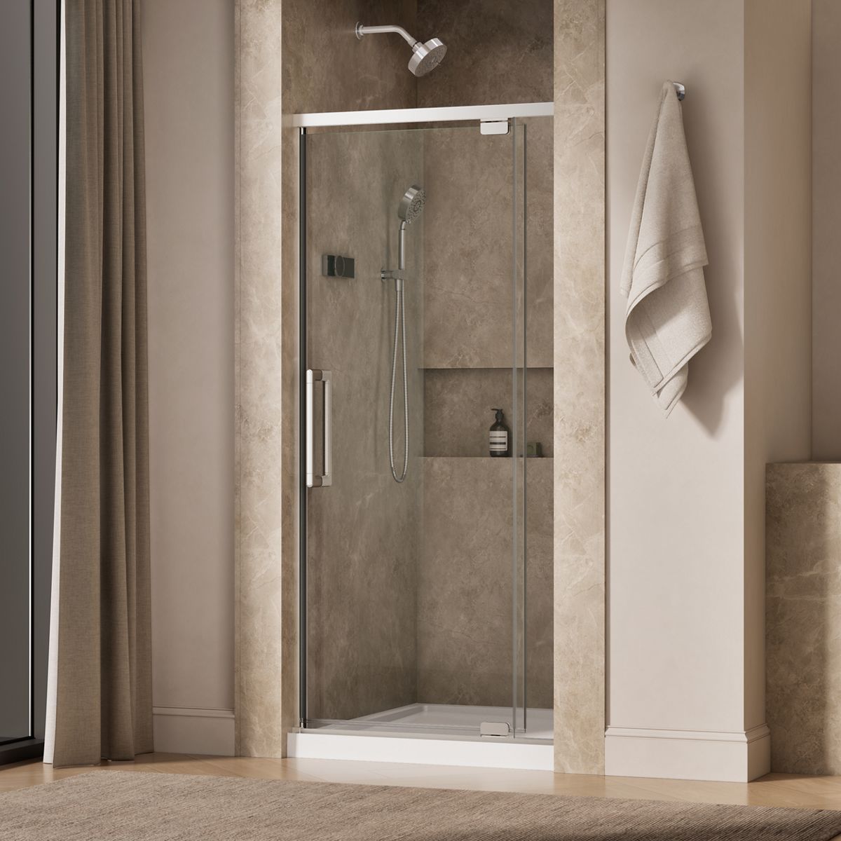 Statement™ 32"-36" W x 76" H pivot shower door with 5/16"-thick Crystal Clear glass