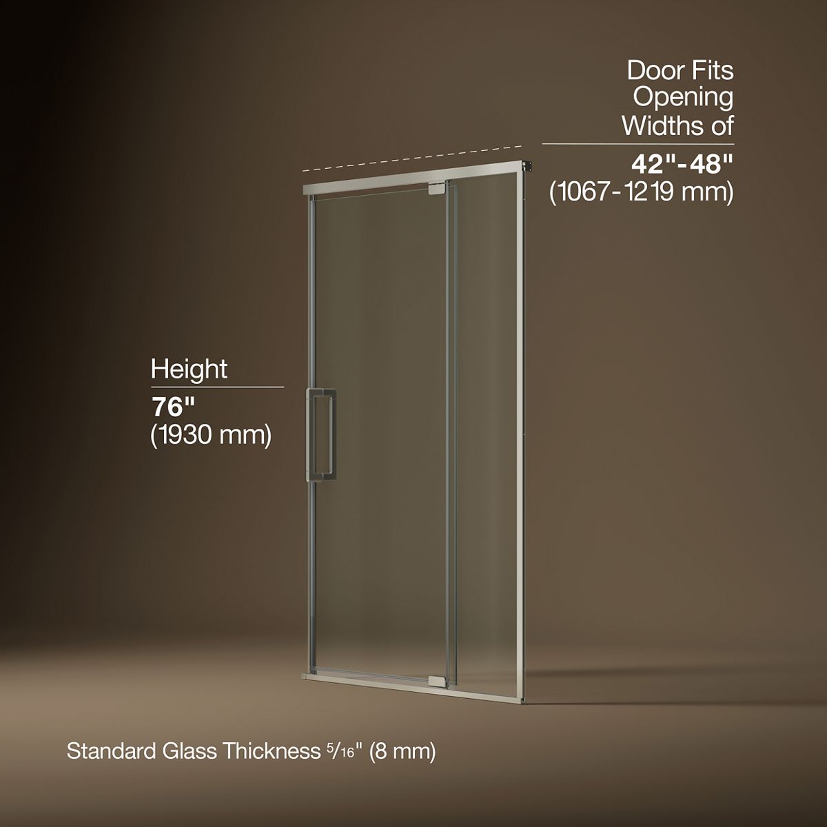 Statement™ 42"-48" W x 76" H pivot shower door with 5/16"-thick Crystal Clear glass