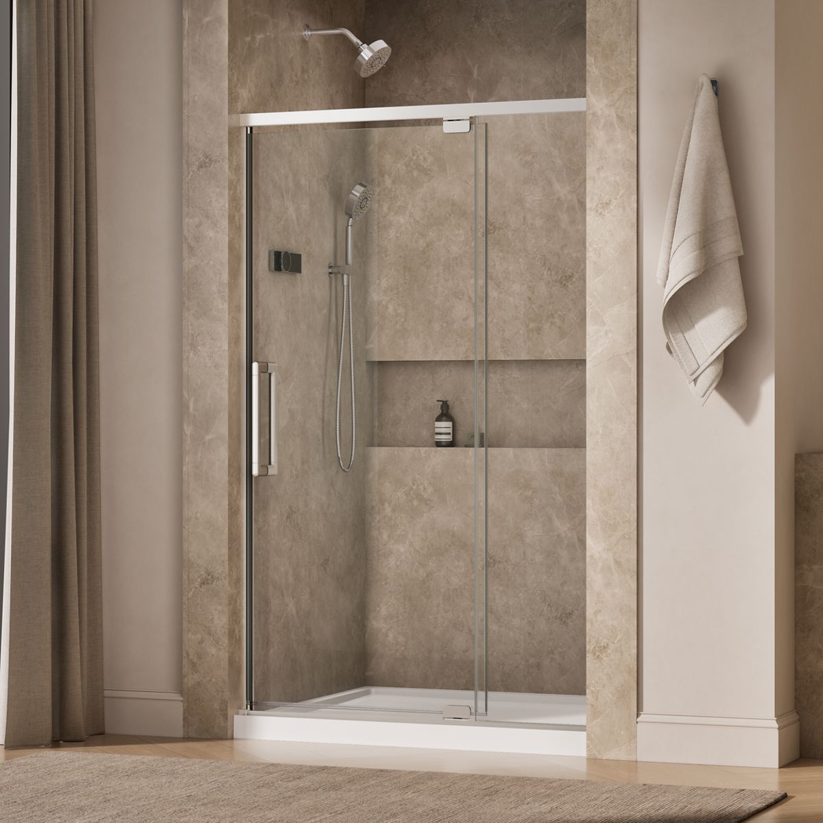 Statement™ 42"-48" W x 76" H pivot shower door with 5/16"-thick Crystal Clear glass