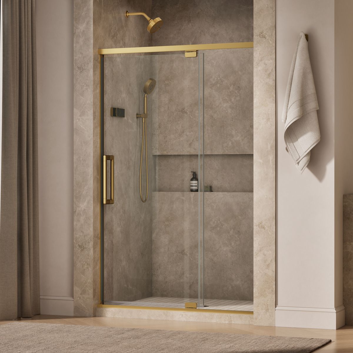 Statement™ 48"-54" W x 76" H pivot shower door with 5/16"-thick Crystal Clear glass