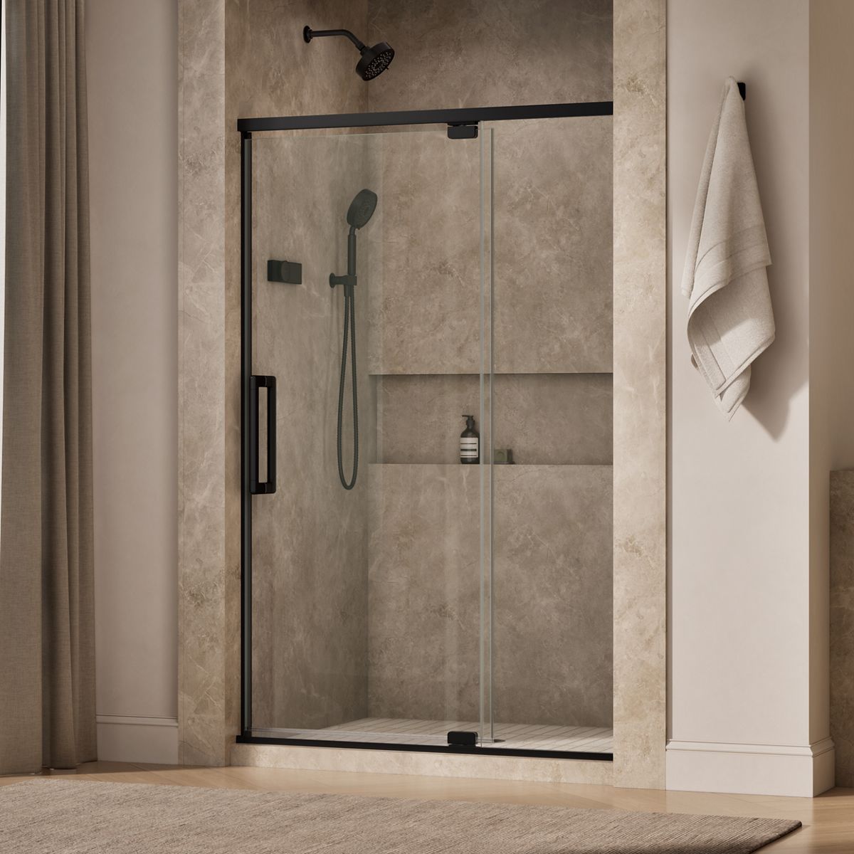 Statement™ 48"-54" W x 76" H pivot shower door with 5/16"-thick Crystal Clear glass