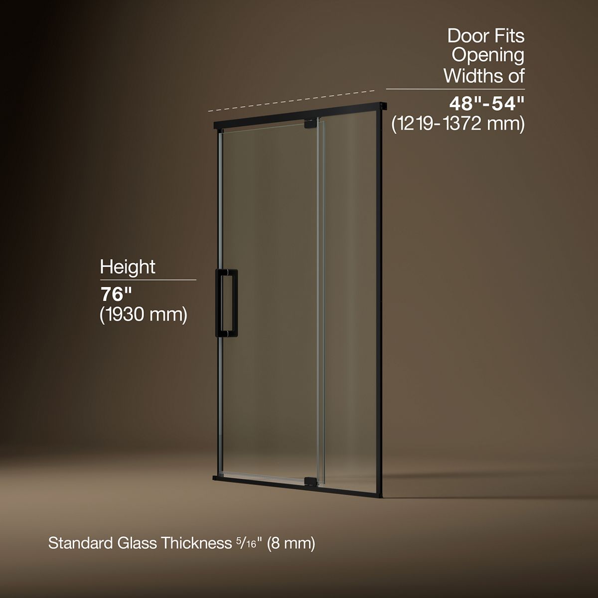 Statement™ 48"-54" W x 76" H pivot shower door with 5/16"-thick Crystal Clear glass
